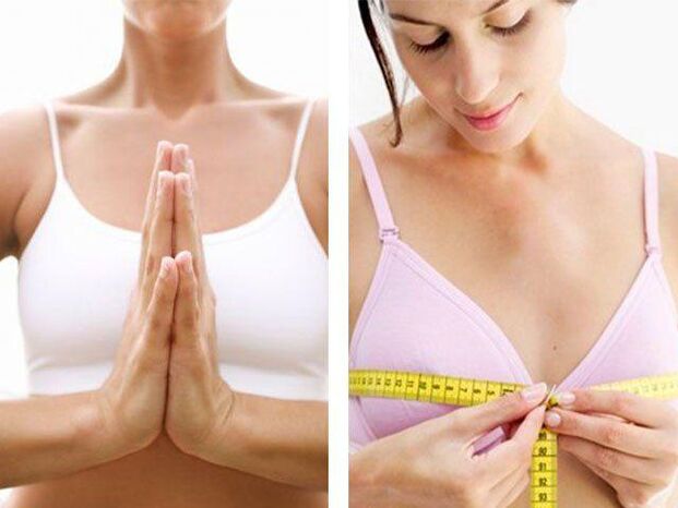 A girl measures her breast volume after exercising.